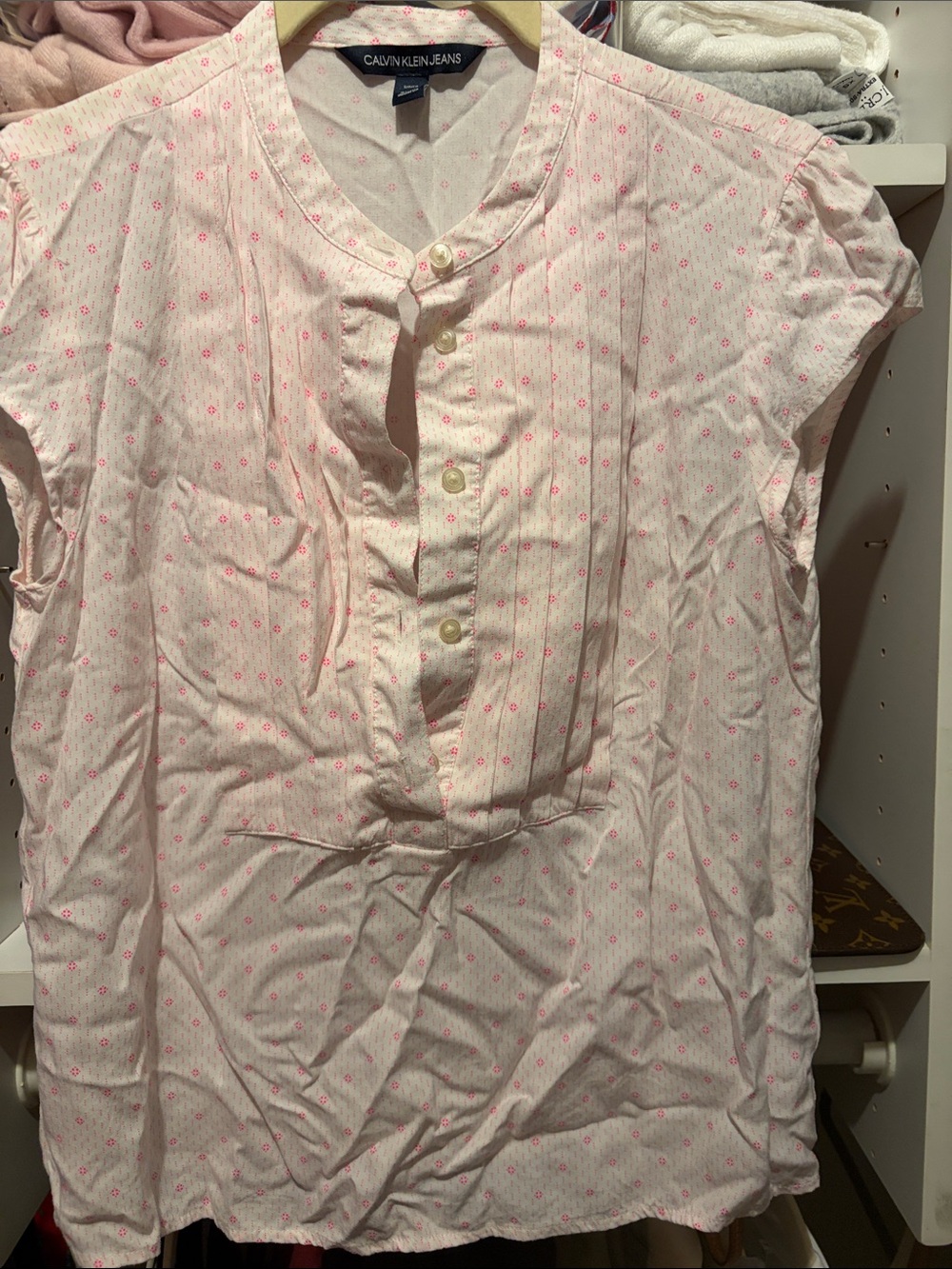 Calvin Klein Jeans Pale Pink Dot-Print Cap Sleeve Blouse